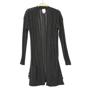 Hippie Rose Y2K Cardigan Women XS Black Longline Open Front Pointelle Whimsigoth